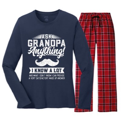 Ask Grandpa Anything Funny Gift Smart Fathers Day Women's Long Sleeve Flannel Pajama Set 