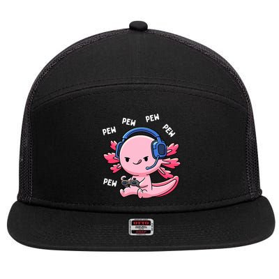 Axolotl Gaming Anime Video Game Pew Gamer 7 Panel Mesh Trucker Snapback Hat