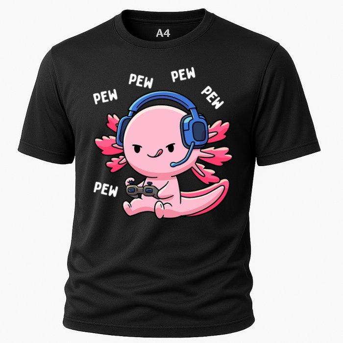 Axolotl Gaming Anime Video Game Pew Gamer Cooling Performance Crew T-Shirt