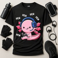 Axolotl Gaming Anime Video Game Pew Gamer Cooling Performance Crew T-Shirt