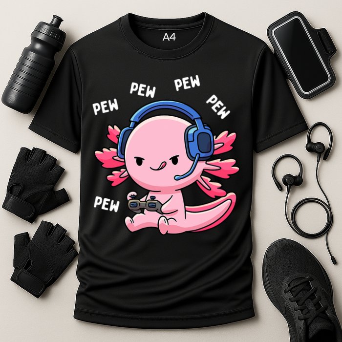 Axolotl Gaming Anime Video Game Pew Gamer Cooling Performance Crew T-Shirt