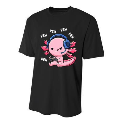 Axolotl Gaming Anime Video Game Pew Gamer Youth Performance Sprint T-Shirt