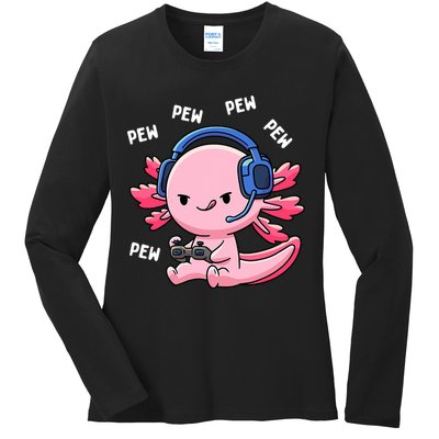 Axolotl Gaming Anime Video Game Pew Gamer Ladies Long Sleeve Shirt