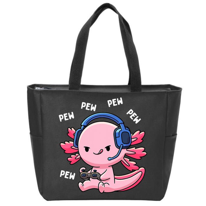 Axolotl Gaming Anime Video Game Pew Gamer Zip Tote Bag