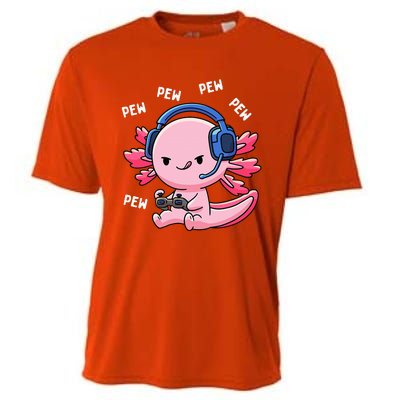 Axolotl Gaming Anime Video Game Pew Gamer Cooling Performance Crew T-Shirt