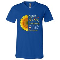 August Girls Are Sunshine Mixed Little Hurricane Sunflower Funny Gift V-Neck T-Shirt