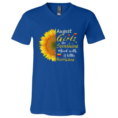 August Girls Are Sunshine Mixed Little Hurricane Sunflower Funny Gift V-Neck T-Shirt