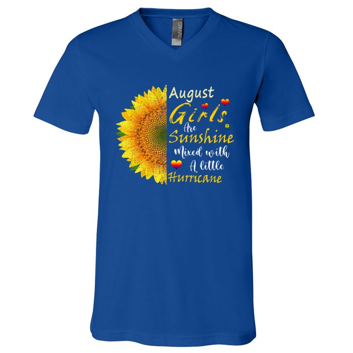 August Girls Are Sunshine Mixed Little Hurricane Sunflower Funny Gift V-Neck T-Shirt