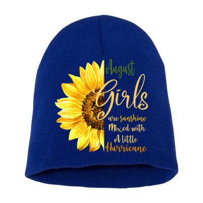 August Girls Are Sunshine Mixed Little Hurricane Sunflower Great Gift Short Acrylic Beanie