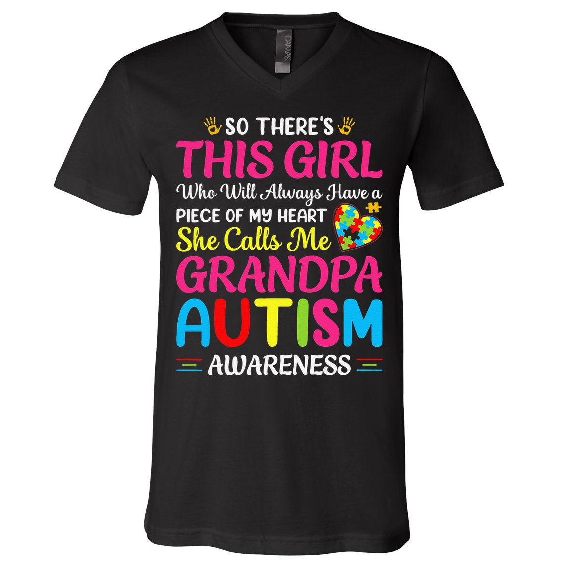 Autism Grandpa Autism Awareness Grandad Autism Motivation V-Neck T-Shirt