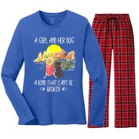 A Girl And Her Dog A Bond That Can't Be Broken Cute Women's Long Sleeve Flannel Pajama Set 