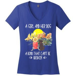 A Girl And Her Dog A Bond That Can't Be Broken Cute Women's V-Neck T-Shirt