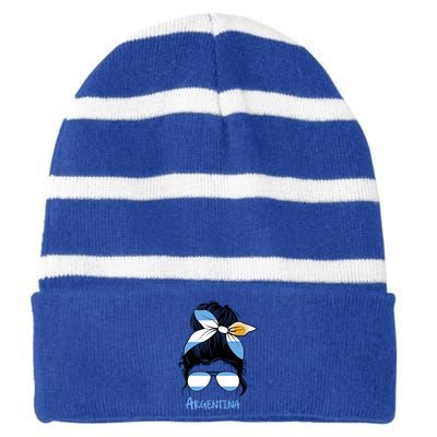 Argentinian Girl Argentina Girl Chica Argentine Gift Striped Beanie with Solid Band