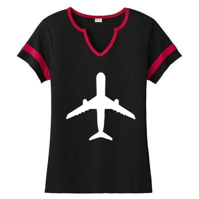 Aviation Geek Airplane Pilot Dad Husband Fathers Day Ladies Halftime Notch Neck Tee