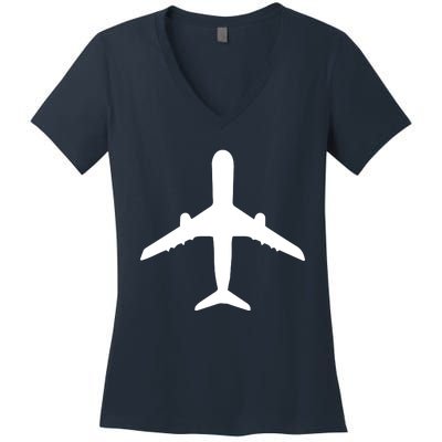 Aviation Geek Airplane Pilot Dad Husband Fathers Day Women's V-Neck T-Shirt