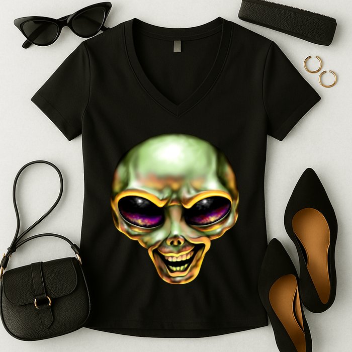 Alien Grin Women's V-Neck T-Shirt