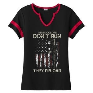 Ar15 Gun American Flag Colors DonT Run They Reload Ladies Halftime Notch Neck Tee