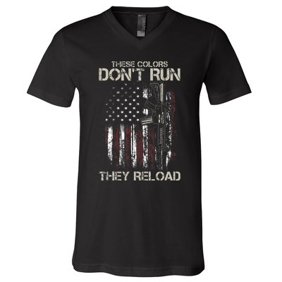 Ar15 Gun American Flag Colors DonT Run They Reload V-Neck T-Shirt