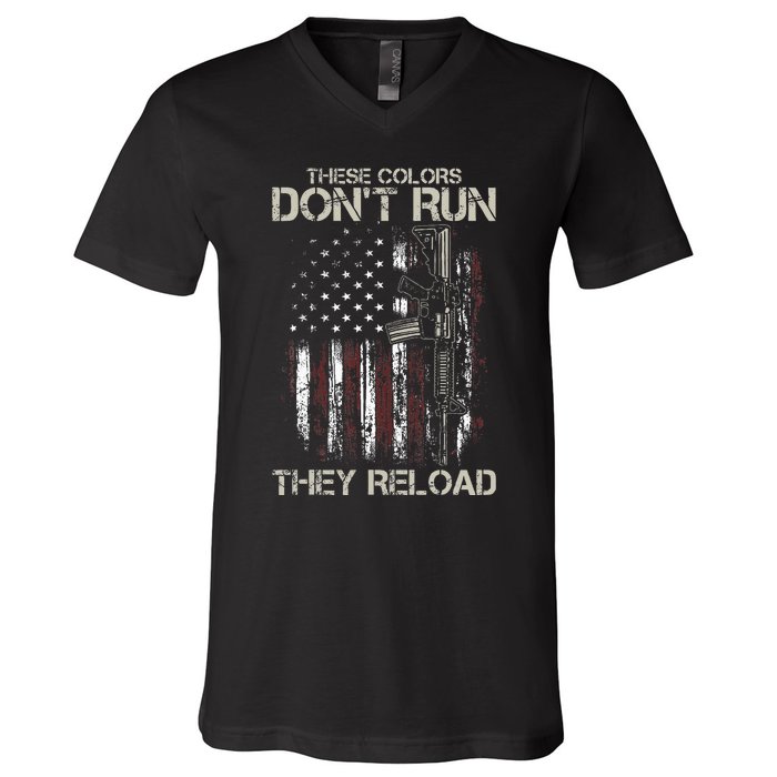 Ar15 Gun American Flag Colors DonT Run They Reload V-Neck T-Shirt