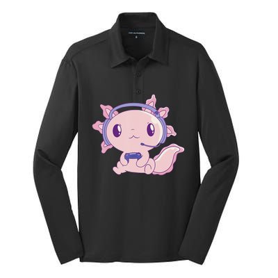 Axolotl Gaming Animals Cute Gamer Axolotl Silk Touch Performance Long Sleeve Polo