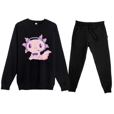 Axolotl Gaming Animals Cute Gamer Axolotl Premium Crewneck Sweatsuit Set