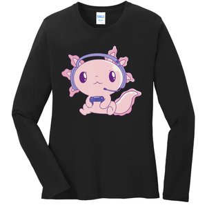 Axolotl Gaming Animals Cute Gamer Axolotl Ladies Long Sleeve Shirt