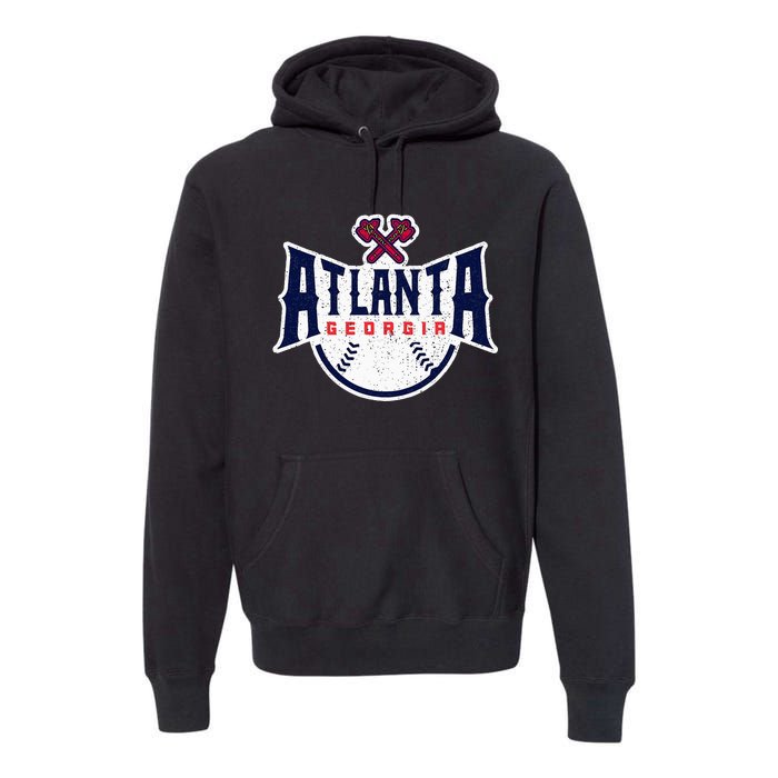 Atlanta Georgia Atl Vintage Baseball Retro Throwback Premium Hoodie