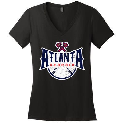 Atlanta Georgia Atl Vintage Baseball Retro Throwback Women's V-Neck T-Shirt