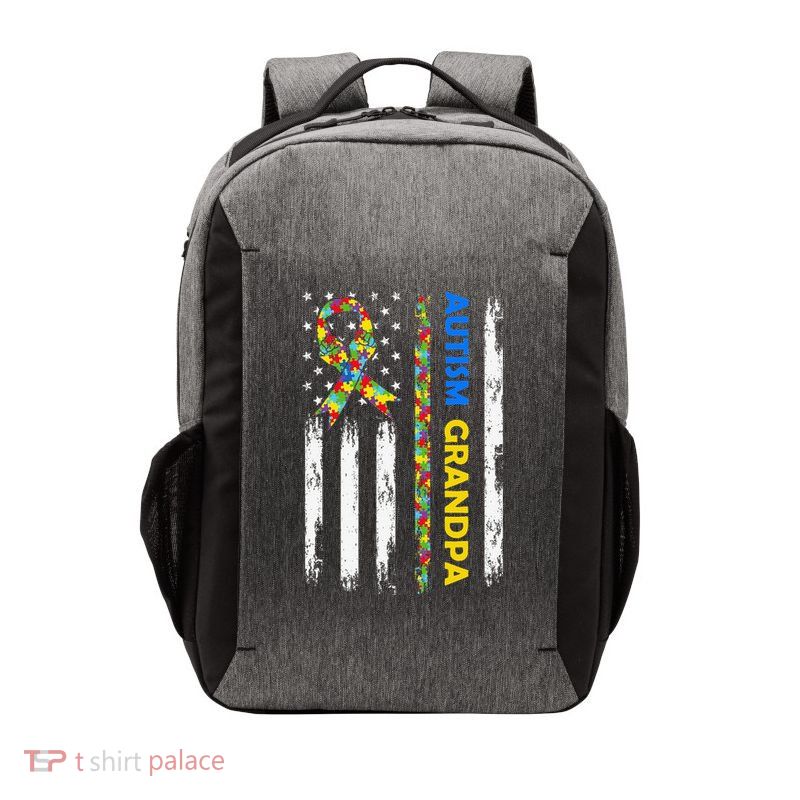 Autism Grandpa American Flag Puzzle Ribbon Support Vector Backpack
