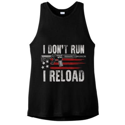 AR15 Gun American Flag I Don't Run I Reload I Dont Run Ladies PosiCharge Tri-Blend Wicking Tank