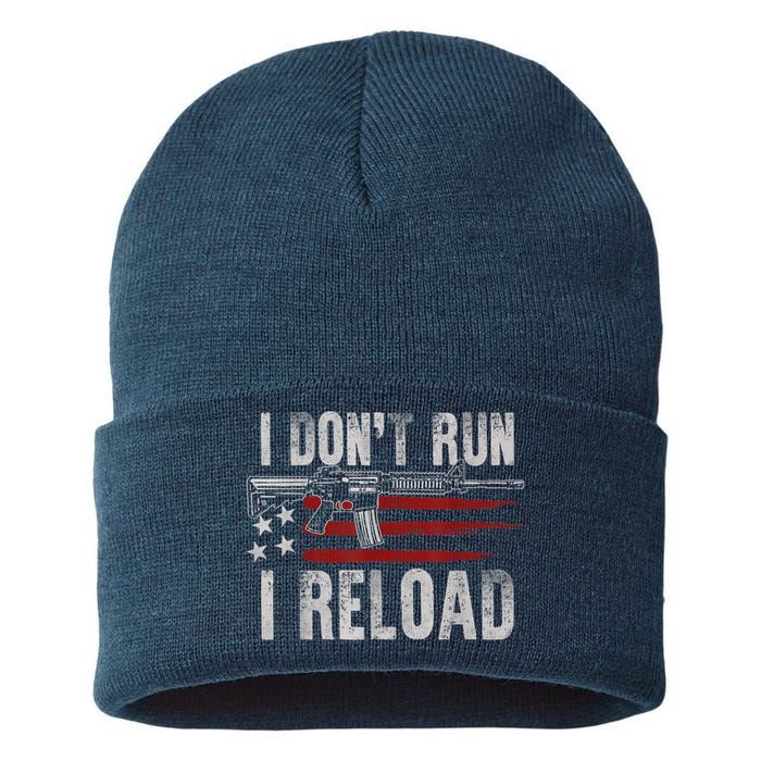 AR15 Gun American Flag I Don't Run I Reload I Dont Run Sustainable Knit Beanie