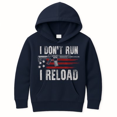 AR15 Gun American Flag I Don't Run I Reload I Dont Run Kids Hoodie