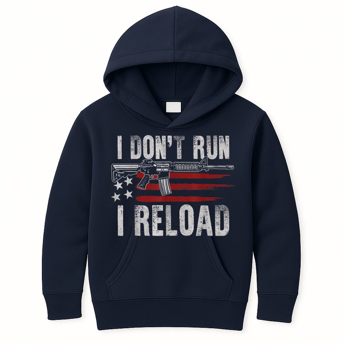 AR15 Gun American Flag I Don't Run I Reload I Dont Run Kids Hoodie