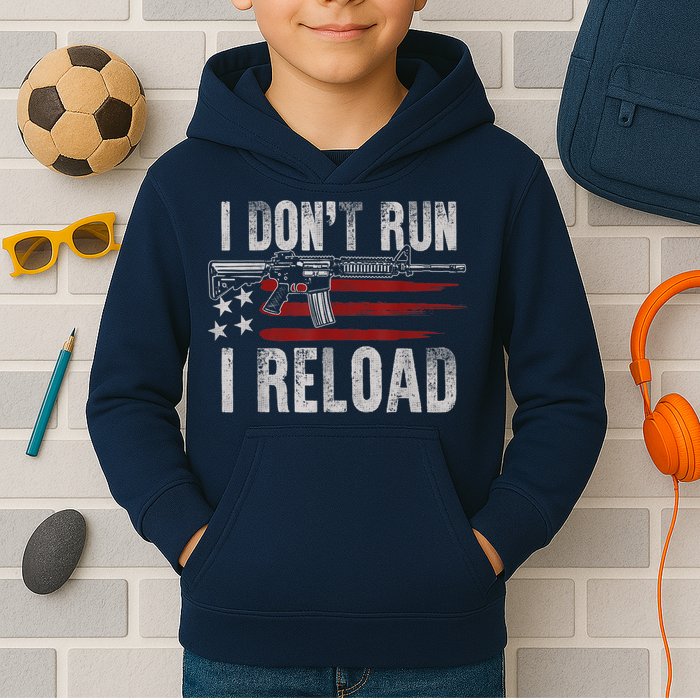 AR15 Gun American Flag I Don't Run I Reload I Dont Run Kids Hoodie