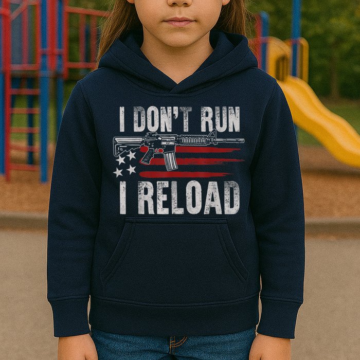 AR15 Gun American Flag I Don't Run I Reload I Dont Run Kids Hoodie