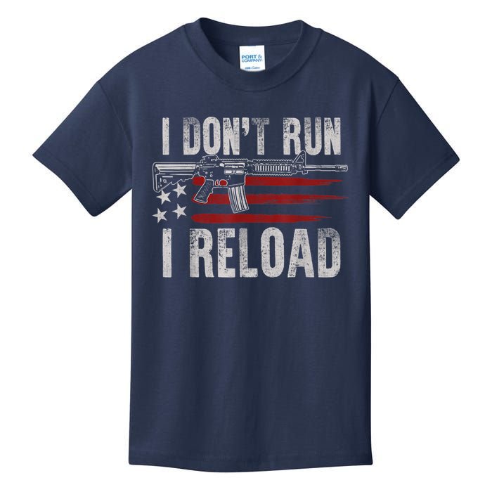 AR15 Gun American Flag I Don't Run I Reload I Dont Run Kids T-Shirt