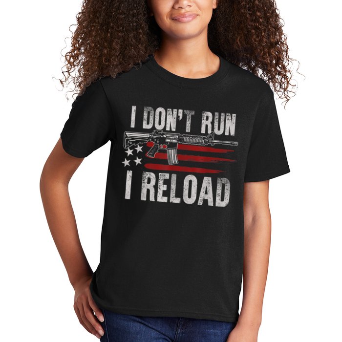 AR15 Gun American Flag I Don't Run I Reload I Dont Run Kids T-Shirt