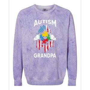 Autism Grandpa American Flag Autism Awareness Puzzle Colorblast Crewneck Sweatshirt