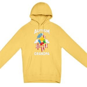 Autism Grandpa American Flag Autism Awareness Puzzle Premium Pullover Hoodie