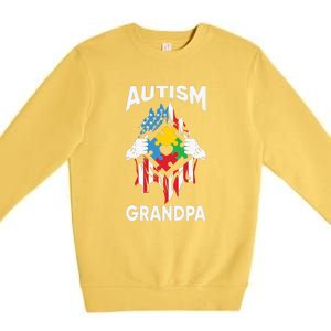 Autism Grandpa American Flag Autism Awareness Puzzle Premium Crewneck Sweatshirt