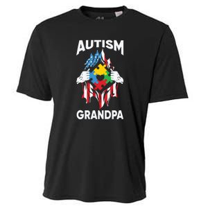 Autism Grandpa American Flag Autism Awareness Puzzle Cooling Performance Crew T-Shirt