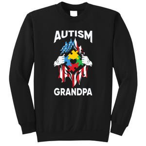 Autism Grandpa American Flag Autism Awareness Puzzle Sweatshirt