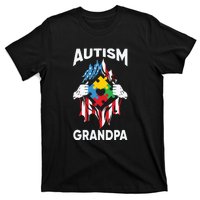 Autism Grandpa American Flag Autism Awareness Puzzle T-Shirt