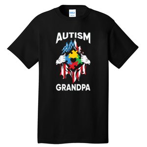 Autism Grandpa American Flag Autism Awareness Puzzle Tall T-Shirt