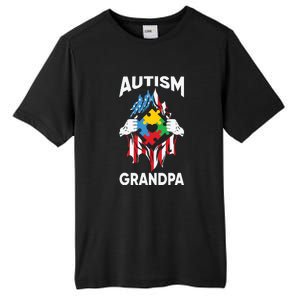 Autism Grandpa American Flag Autism Awareness Puzzle Tall Fusion ChromaSoft Performance T-Shirt