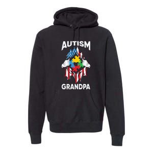 Autism Grandpa American Flag Autism Awareness Puzzle Premium Hoodie