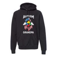 Autism Grandpa American Flag Autism Awareness Puzzle Premium Hoodie