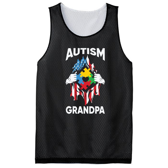 Autism Grandpa American Flag Autism Awareness Puzzle Mesh Reversible Basketball Jersey Tank