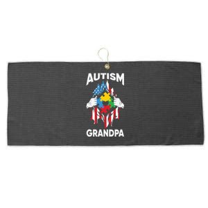 Autism Grandpa American Flag Autism Awareness Puzzle Large Microfiber Waffle Golf Towel