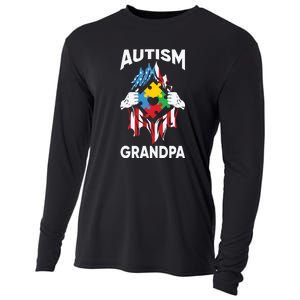 Autism Grandpa American Flag Autism Awareness Puzzle Cooling Performance Long Sleeve Crew